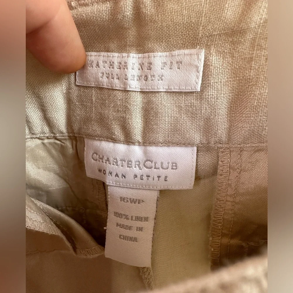 Charter Club Pants Womens 16W Petite Linen Katherine Fit Wide Leg Beige Buttons - Picture 6 of 11